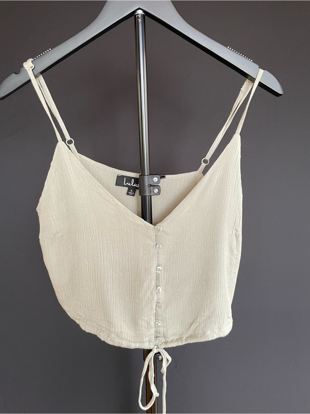 Lulus Sage Green Button Front Camisole Crop Top Tie Front S